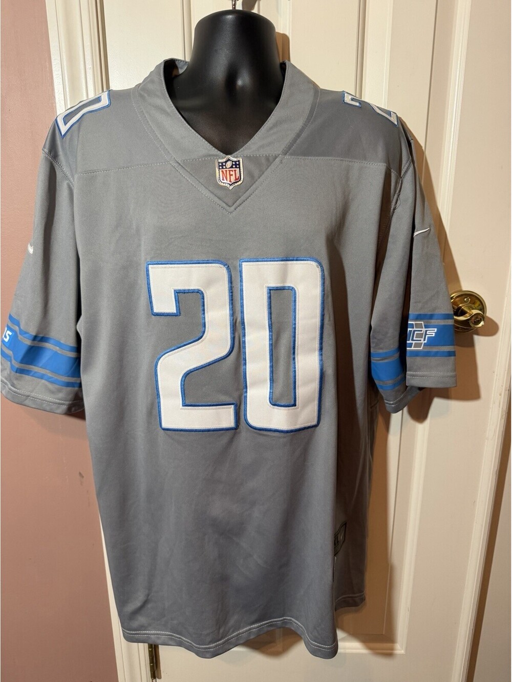 Nike NFL Detroit Lions Barry Sanders #20 Gray On Field Jersey Mens XL